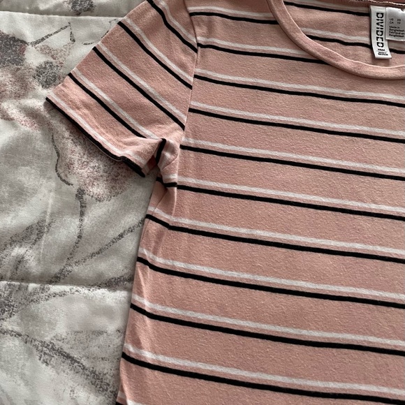 H&M striped pink black white cotton T-shirt, size XS summer basic vacation - Picture 9 of 11